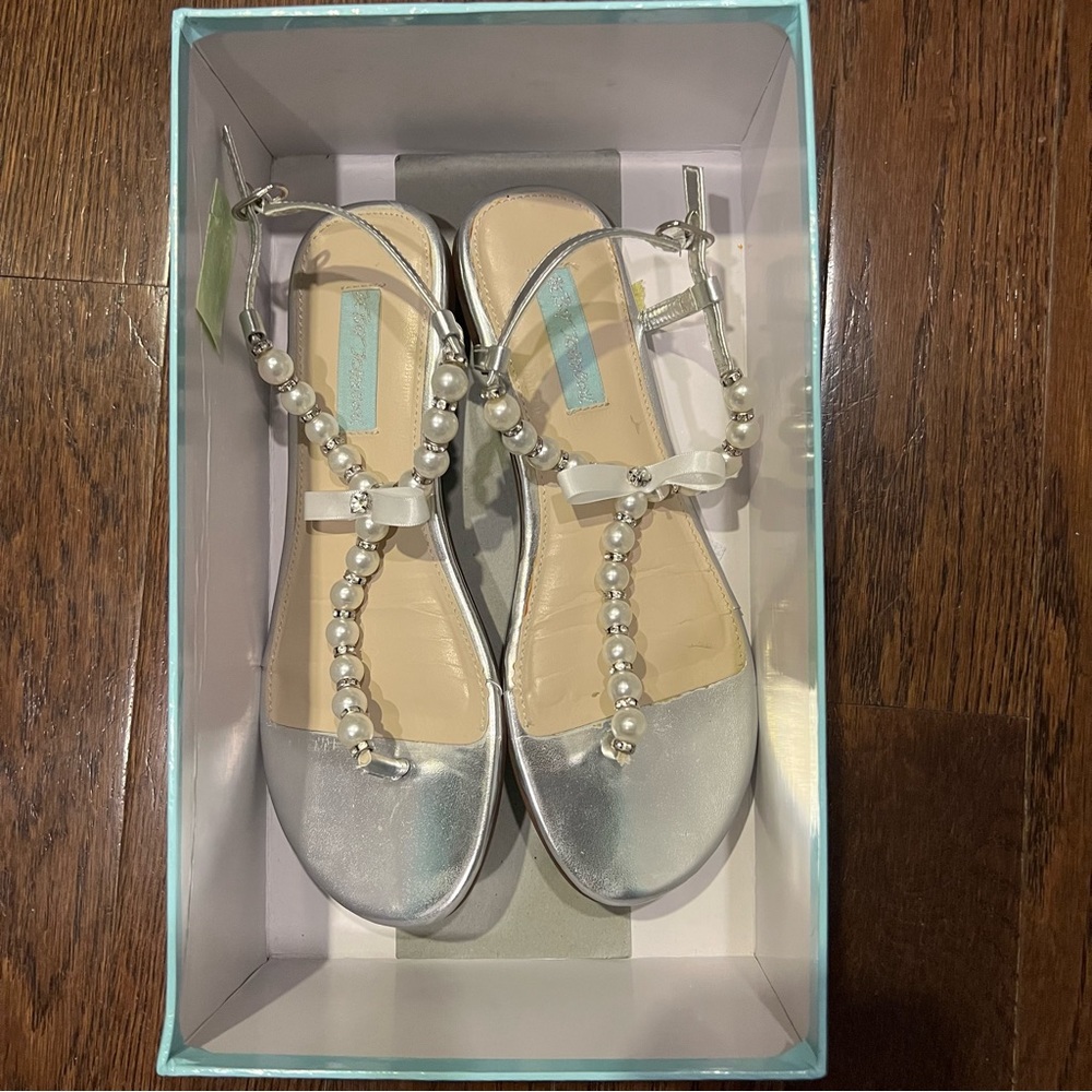 Blue by Betsey Johnson Silver Pearl-Studded Sandals